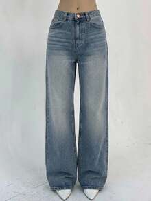 DAZY Women's Loose Wide Leg Long Denim Jeans - Blue - View 7