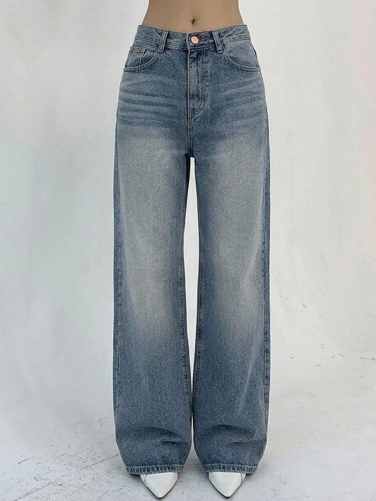 Women's Casual Daily Commute Minimalist Versatile Washed Loose Straight Leg Jeans