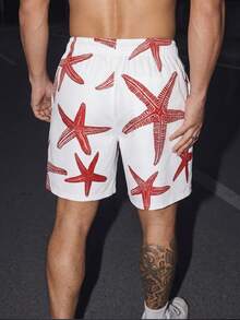 STEELVANCE Men's Casual Beach Shorts With Starfish Print Men Swim Trunks Men Swim Trunks Men Swim Trunks Beach,Hawaiian - Red - View 2
