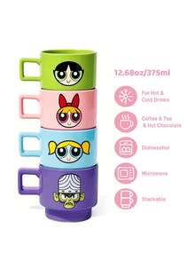 THE POWERPUFF GIRLS X SHEIN 1 Cốc in hình hoạt hình xếp chồng được, dung tích 375ml (12.7oz), chịu được nhiệt và lạnh, có thể dùng trong lò vi sóng và máy rửa chén, thích hợp đựng nước, sữa, nước ép, cà phê, Blossom, Bubbles, Buttercup, Mojo. - Màu xanh lam - Xem 3