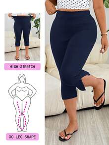 Solflare Plus Size Women's Navy Blue Capri Leggings - Navy Blue - View 1