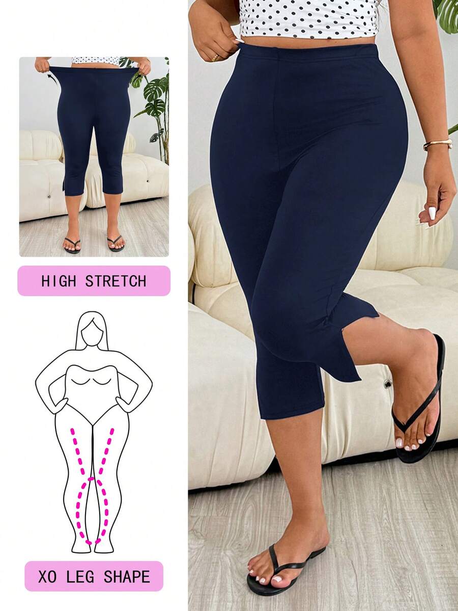 Solflare Plus Size Women's Navy Blue Capri Leggings - Navy Blue - View 1
