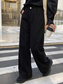 DAZY Women's Wide Leg Denim Pants With Pockets Women Jeans Cute Tops - Black - View 8