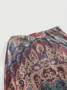 ROMWE Avant Vintage-Style Chinese Buddhist Statue Print Side Slit Mesh Plus Size Women Skirt - Multicolor - View 11