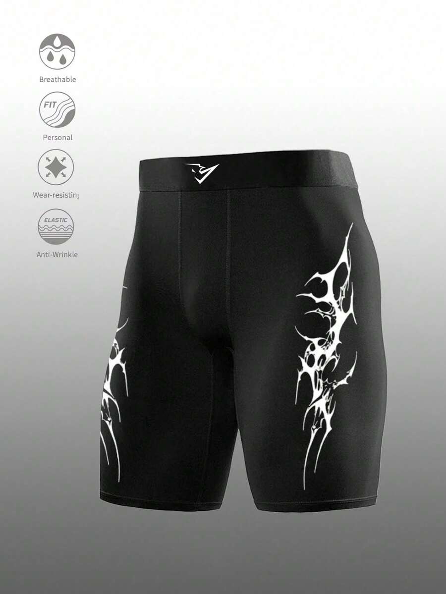 Gym Rark Men's Graphic Print Contrast Color Elastic Waist Slimming Sports Tight Shorts, Gym - Black - View 1