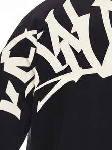 STYNVO Men's Letter Print Loose Fit Round Neck Casual T-Shirt, Summer, Holiday - Black - View 3