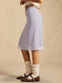 Easelle Light Gray-Purple Polka Dot Mesh Women's Skirt - Dusty Purple - View 6