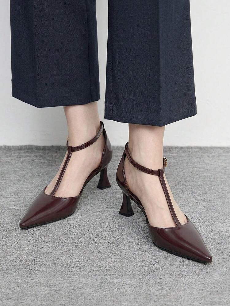 CUCCOO BIZCHIC Women's Shoes Pointed Thin Heels Versatile Cross With Burgundy Party Dress Wear High Heels