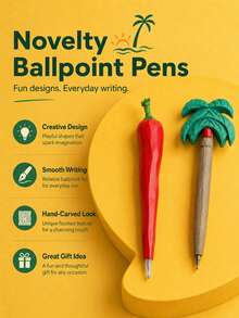 Joivida 1/5/10Pcs Wooden Ballpoint Pens, Coconut Tree And Chili Pepper Shaped Pens, Fun Plant-Inspired Design, Creative Gift For Friends And Classmates - multicolor - View 6
