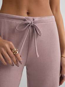 Women's Casual Solid Color Long Straight Leg Pants With Medium Stretch - Rusty Rose - View 4