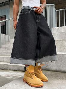GALLERY FADE Men's Young Street Tiger & Letter Graphic Distressed Black Denim Capri Pants - Black - View 7