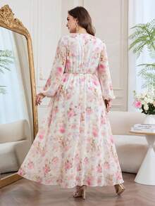 Modelyn 浪漫雪纺印花长袖A字型长连衣裙，大码，春夏款 - 彩色 - 查看 2