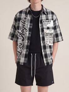 Zalmeno Men Drawstring Waist Windbreaker Swim Trunks, Hawaiian - Black - View 3
