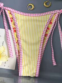Sweetra Women's Casual Vacation Striped Sexy Halter Bikini Two Pieces Swimsuit Cheetah Print Gingham Trim Bikini Vacation Bikini Floral Bikini Tanning Summer - Multicolor - View 8