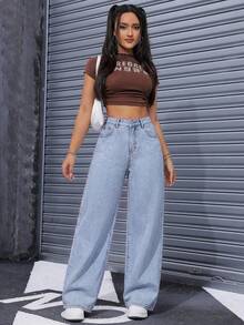 SHEIN ICON Plus Size Women Versatile Pocketed Button Fly Summer Jeans Back-To-School Graduation Light Blue Casual Formal - Blue - View 4