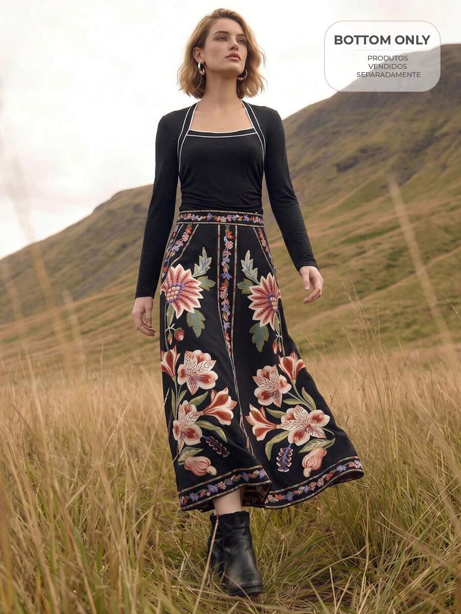 CAJUNI Tropical Vacation Boho Tufting Flowers Cute Long Skirt - Multicolor - View 1