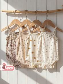 Vintaside Kids Bộ 4 món áo liền quần hai dây in hoa cho bé gái - Nhiều màu - Xem 5