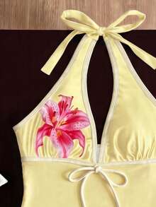 Elavelle 女士春夏蝴蝶结细肩带印花比基尼上衣 - 彩色 - 查看 5