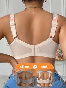 SHEIN Thin Full Coverage Lace Adjustable Lift & Support Wireless Bra, Comfortable Minimalist Plus Size Lingerie - Apricot - View 2