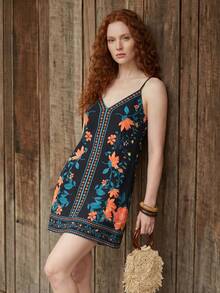 CAJUNI Tropical Vacation Cute Romantic Flowers Mini Dress. - Multicolor - View 3