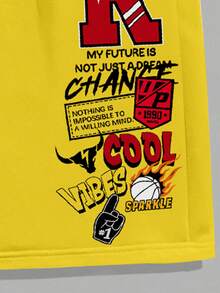 Sorvial Men's Casual Letter Printed Short Sleeve T-Shirt & Shorts Set, Summer, Holiday - Yellow - View 6