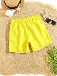 SHEIN Quần short đi biển thường ngày, cạp chun, thời trang cho bé trai tuổi teen. - Màu vàng - Xem 4