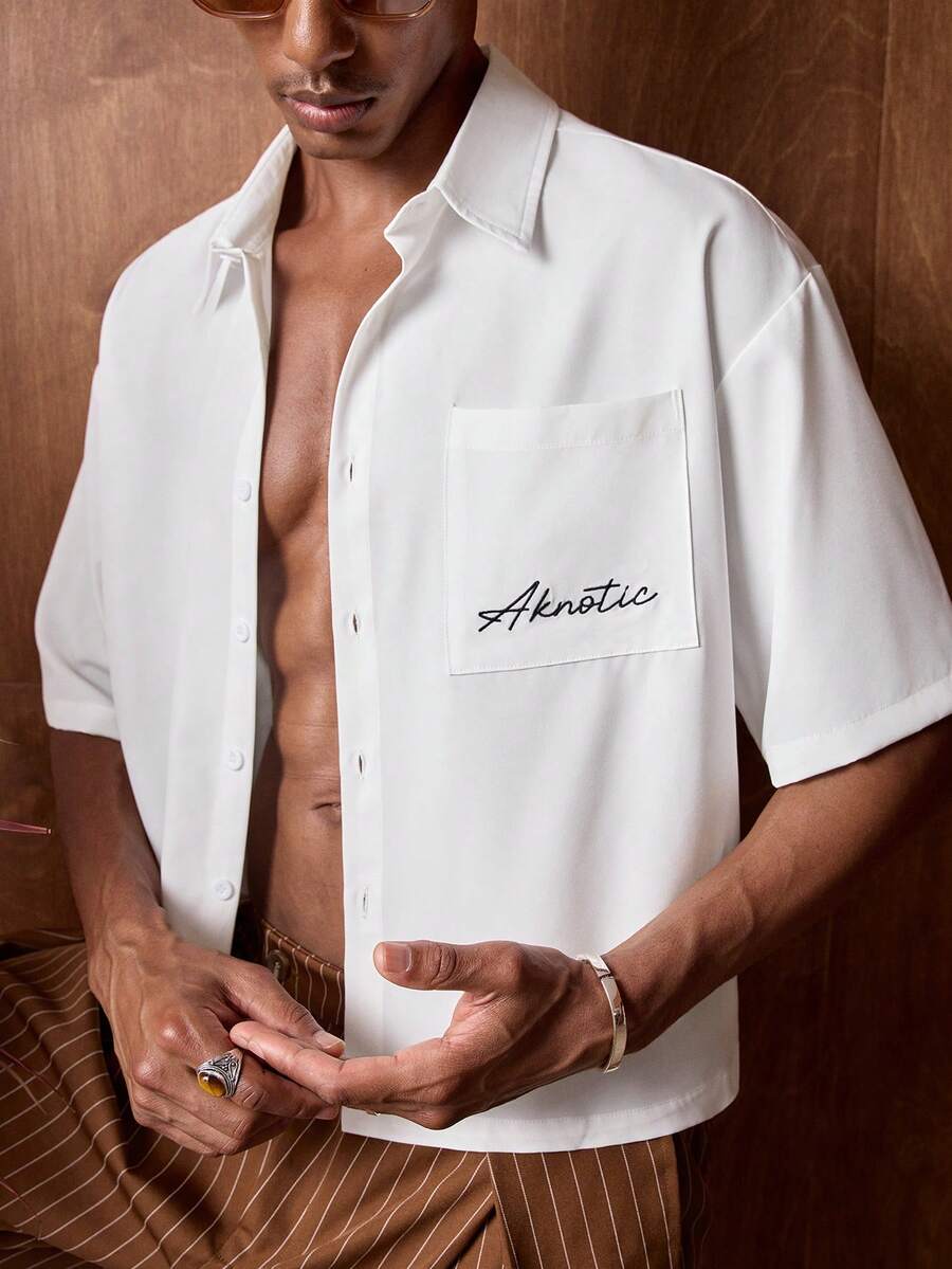 AKNOTIC Men's Drop Shoulder Short Sleeve Casual Button-Front Shirt, Versatile For Summer - White - View 1