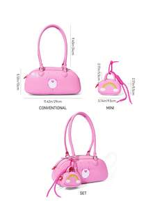 SHEIN X Care Bears Cartoon Pattern Printed Decorative Shoulder Bag, Pendant Small Bag, Suitable For Travel, Commuting, Outings, Etc., Suitable For Students, Women, Cheer Bear - Pink - View 11