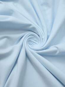 Elenzga Bodysuit Wanita Ukuran Besar Warna Biru Muda Elegan untuk Musim Panas, Bahan Elastis, Desain Asimetris, Detail Kerut, Leher Bulat, Lengan Pendek, Pakaian Kerja - Baby Blue - View 5