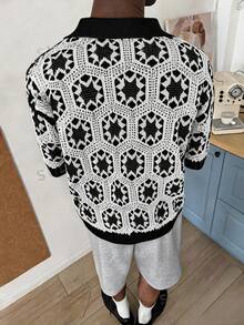 STEELVANCE Men's Casual Short Sleeve Knit Top For Daily Wear & Commute, Summer - Black and White - View 2
