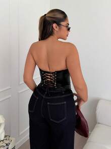 Maria Perezxox 女款時尚性感純色交叉露背抹胸上衣黑色 - 黑色 - 查看 2