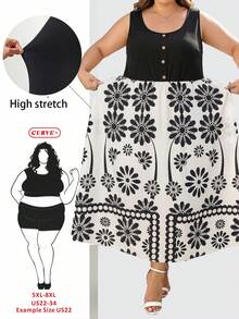SHEIN CURVE+ 大码女式纯色基础款无袖连衣裙 - 彩色 - 查看 1
