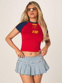 MISSGUIDED Spain Inspired Raglan Sleeve Tee With Athletic Logo Badge Chest Print - Multicolor - View 3
