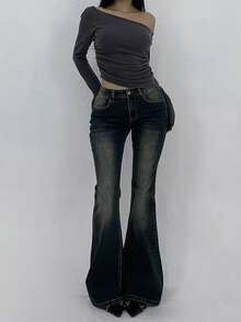 DAZY Women Distressed Washed Slim Fit Flared Pocketed Jeans - Blue - View 6