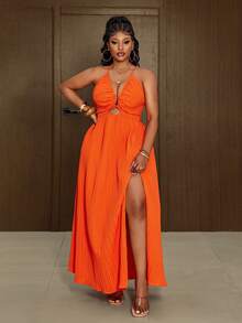 Maweii Plus Size Maxi Vacation Dress - Orange - View 4