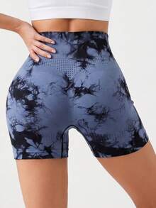 Slayform Slayform Shorts de sport tie-dye pour femmes, shorts de yoga taille haute amincissants pour le fitness - Bleu marine - Voir 4