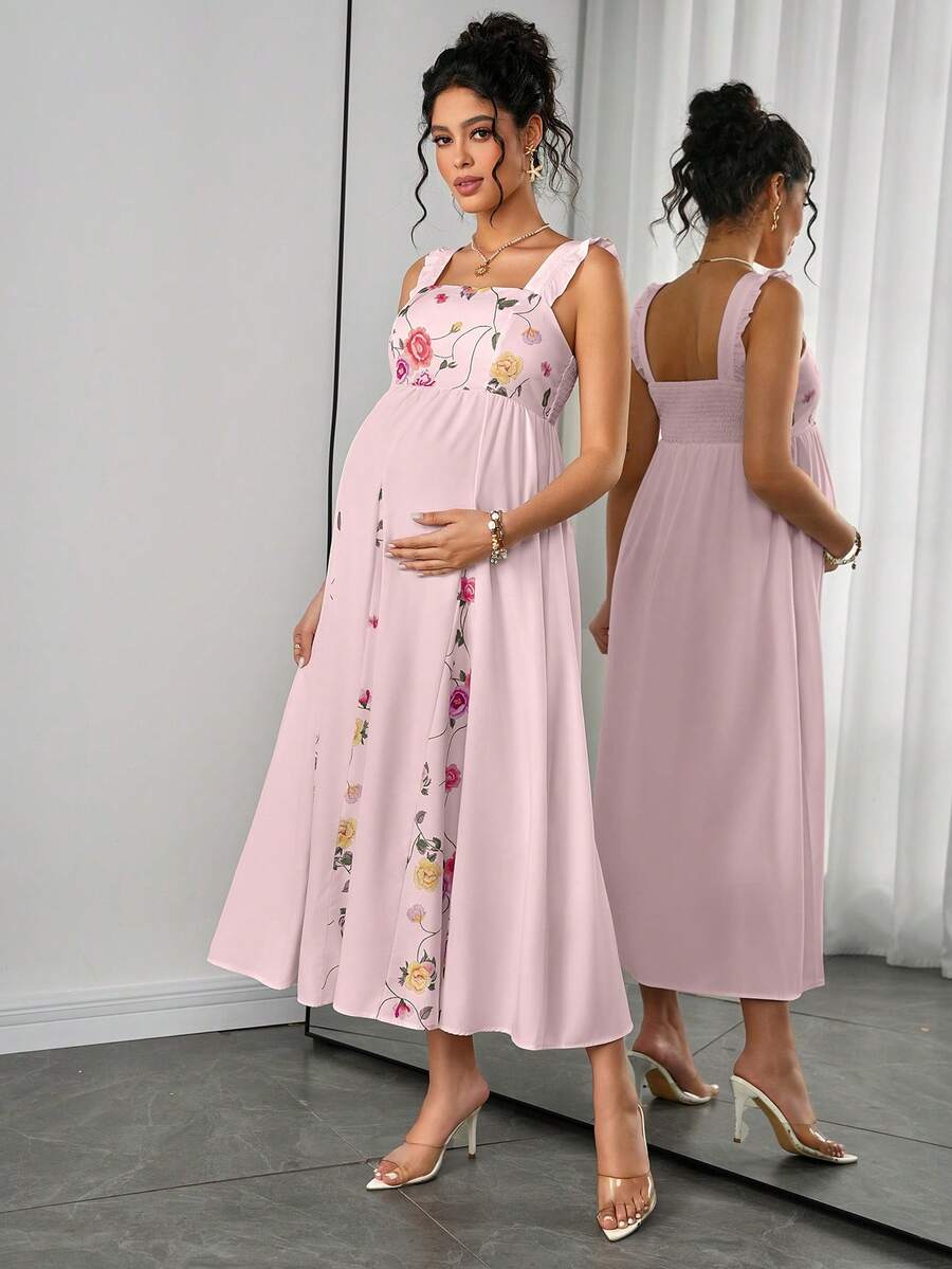 Momance Váy bầu không tay họa tiết hoa, Xuân/Hè - Hồng - Xem 1
