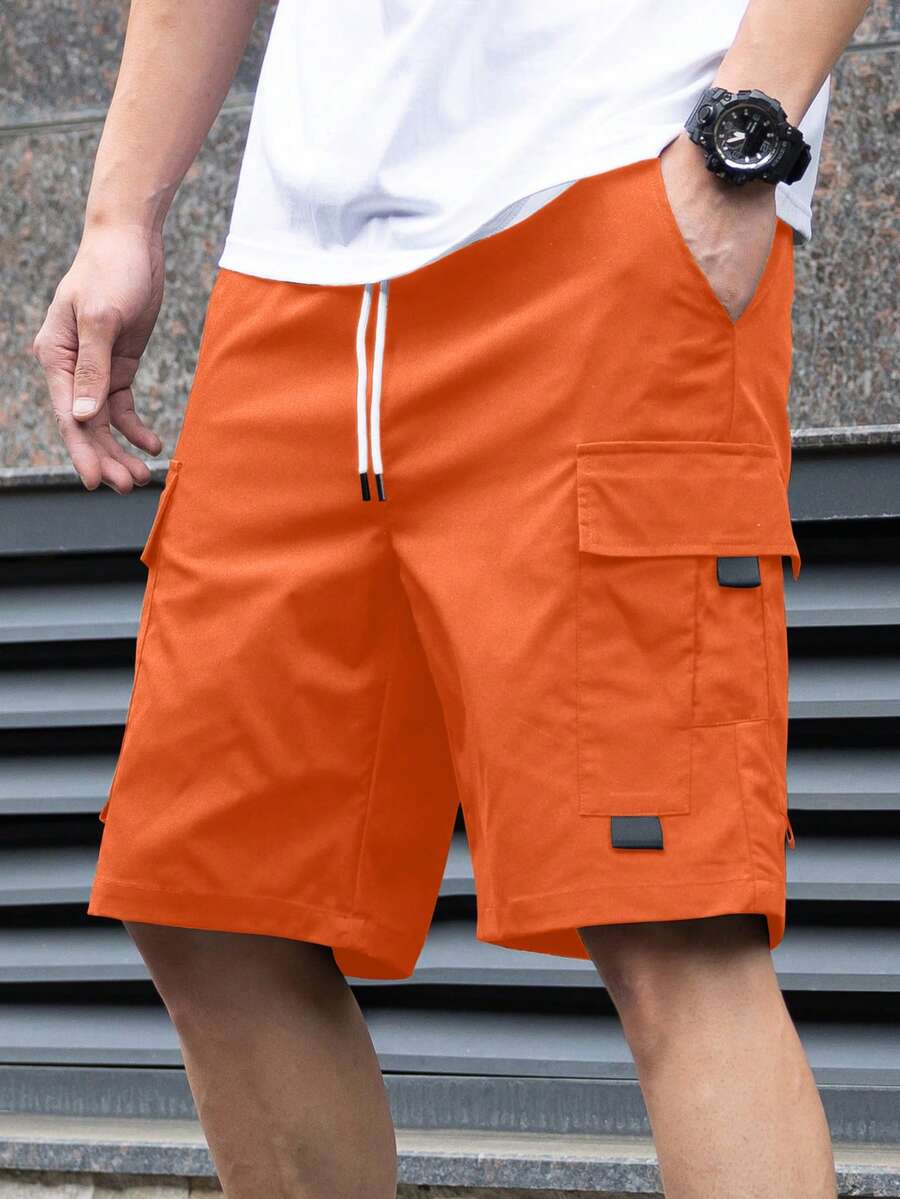 Manfinity Homme Men's Solid Color Cargo Pocket Casual Loose Shorts - Orange - View 1