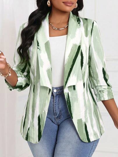 SHEIN Lady Áo khoác len màu hồng thanh lịch mùa thu đông, sản phẩm mới, cỡ lớn, màu xanh bạc hà mềm mại, trang phục mùa thu cho nữ, áo cổ tròn.