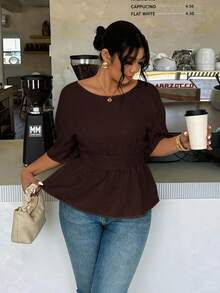 Firerie Blusa de moda con lazo decorativo en la espalda, unicolor, talla grande para mujer - Café integral - Ver 3