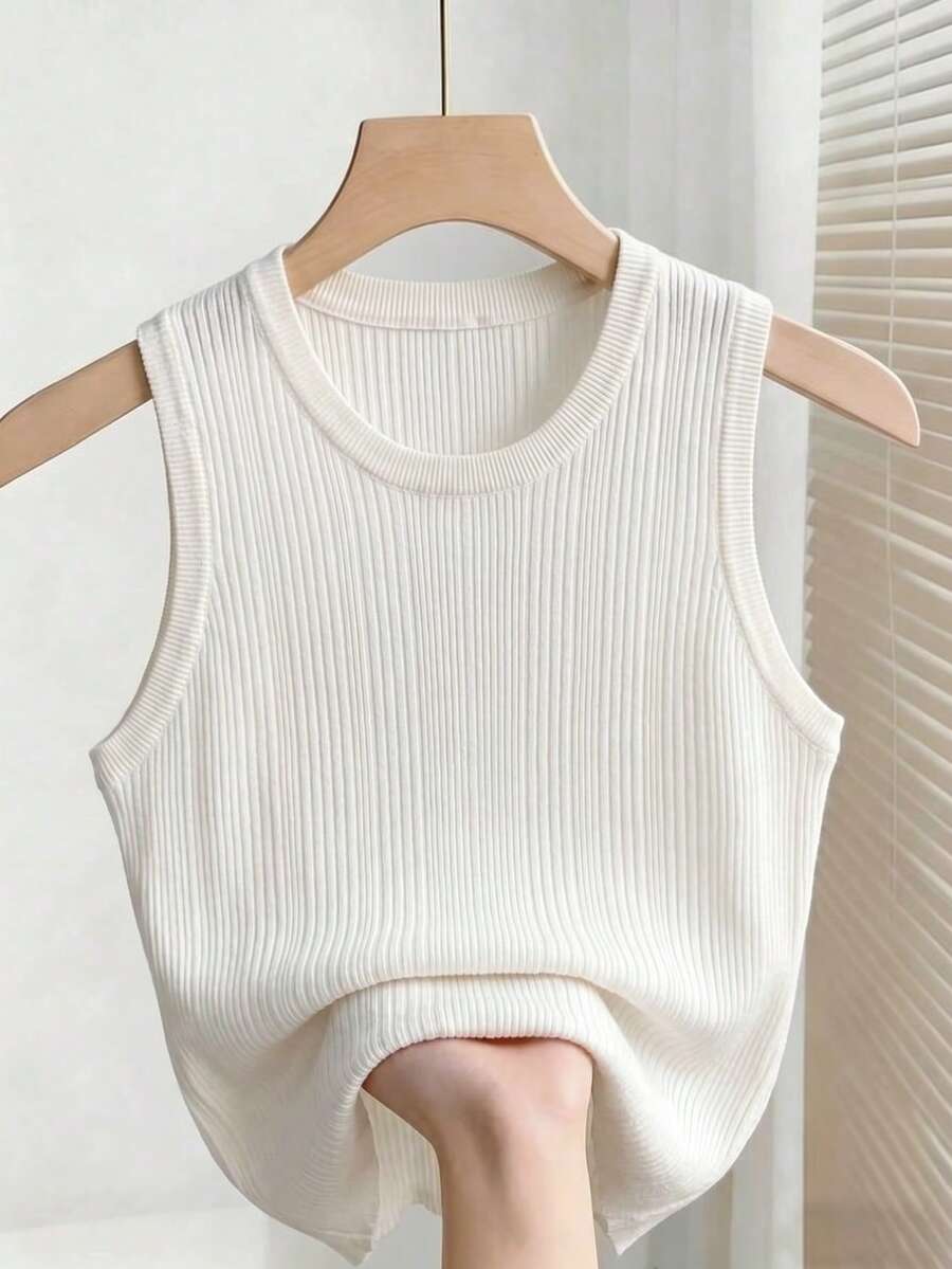 Manfinity Hypemode Men's Solid Color Crew Neck Sleeveless Knit Sweater Vest, Casual For Spring And Summer - Apricot - View 1