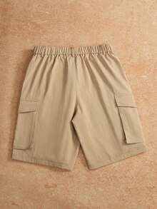 VENTUSAIL Quần short nam phong cách đường phố thời trang thường ngày đi làm tối giản màu trơn túi nắp túi hộp, mùa hè - Màu Khaki - Xem 3