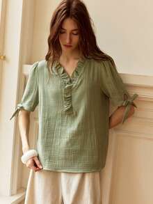 Écloséra Elegant Sexy Casual Teachers' Day Beach Golf Pastal Cotton Loose H-Shaped Shirt For Summer - Army Green - View 5