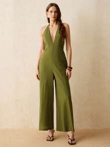 CielaLinda Women Halter Jumpsuit Solid Color Casual Sexy Jumpsuits Golf Pastal Summer - Green - View 3