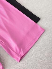 Teenage Girls' Hot Pink Tight-Fitting Pajama Set,Basic Round Neck Short Sleeve Shorts Homewear,Comfortable Snug Fit Summer Casual Family Matching - Multicolor - View 7