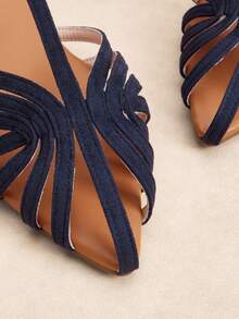 Rosivie Giày sandal đế bằng mũi nhọn màu xanh hải quân dành cho nữ, thiết kế quai chữ T rỗng, gót thấp thoải mái, kiểu dáng retro mùa hè, thích hợp đi biển hoặc đi làm. - Màu xanh ngọc - Xem 10