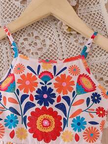 SHEIN Elladie kids 两件套少女时尚休闲碎花连衣裙，纯色荷叶袖，适合夏季海滩度假和姐妹装 - 彩色 - 查看 7