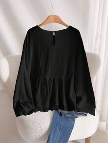 CosyJoli Plus Size Women Lace Trim Blouse, White Casual Top, Spring/Summer - Black - View 3