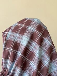 Aloruh Back To School Season Low Waist Tie Lantern Pants, Brown Checkered Plaid Casual Outerwear Back-To-School Graduation Summer - Multicolor - View 11