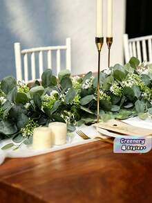 1 pieza/2 piezas, Guirnalda artificial de 6 pies de eucalipto con flores de rosa de seda falsa, hojas de eucalipto con semillas y follaje verde para arco de boda, mesa, pared, fondo, fiesta, habitación, decoración del hogar, dormitorio, baño, cocina - Blanco - Ver 1